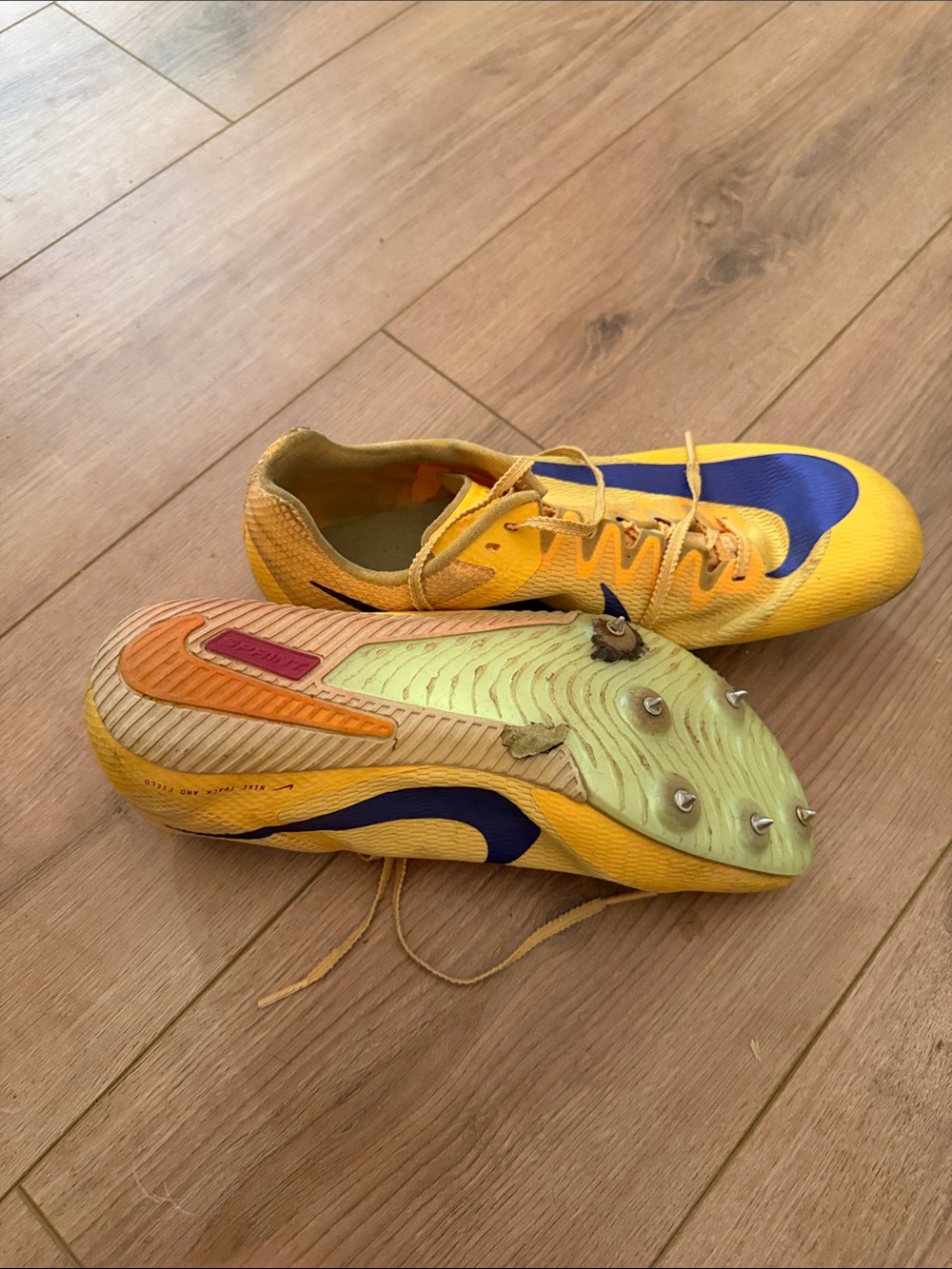 Nike Yellow and Purple Track Spikes with Lace Closure